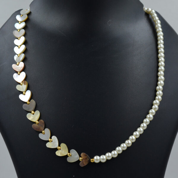 Shell Pearl 5mm With Mother Of Pearl Heart Shape Necklace 925 Sterling Silver