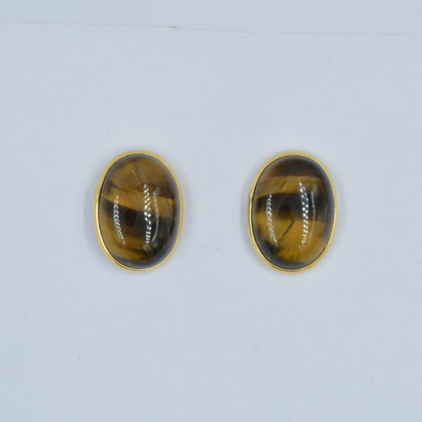 Tiger Eye Oval Shape Stud Earring 925 Sterling Silver