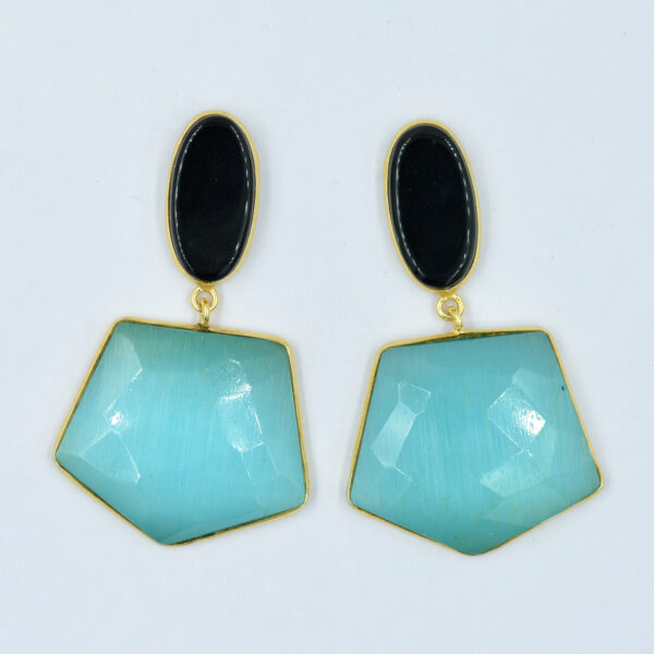 Blue Monalisa With Black Onyx Earrings 925 Sterling Silver