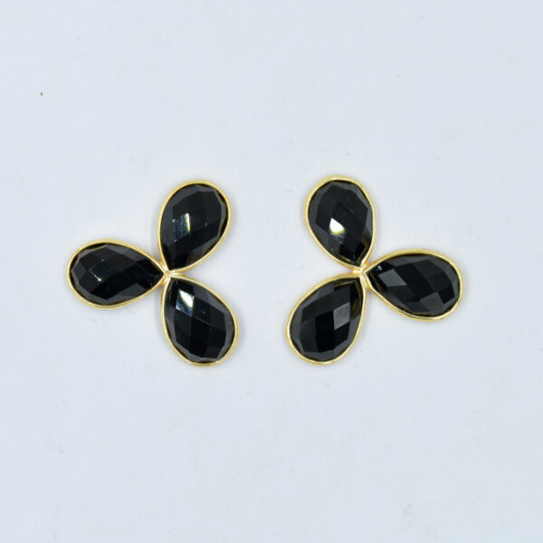 Black Onyx Pan Stud Earring 925 Sterling Silver