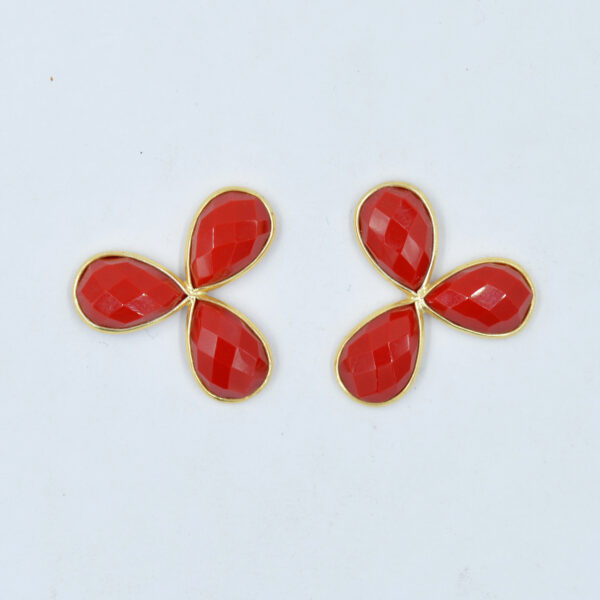 Carnelian Pan Flower Stud Earring 925 Sterling Silver