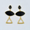 Black Onyx Marquise With Pan Shape Stud Earring 925 Sterling Silver