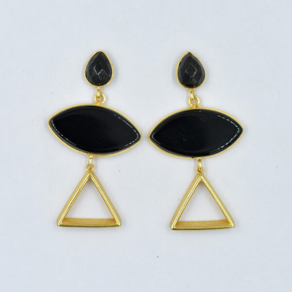 Black Onyx Marquise With Pan Shape Stud Earring 925 Sterling Silver