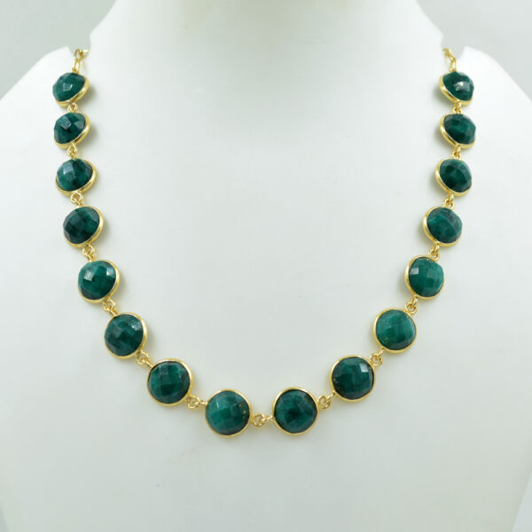 Green Emerald 10 mm Half Round One Side Cut Stone Necklace 925 Sterling Silver