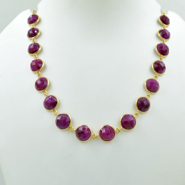 Red Ruby Half 10mm Round One Side Cut Stone Necklace 925 Sterling Silver