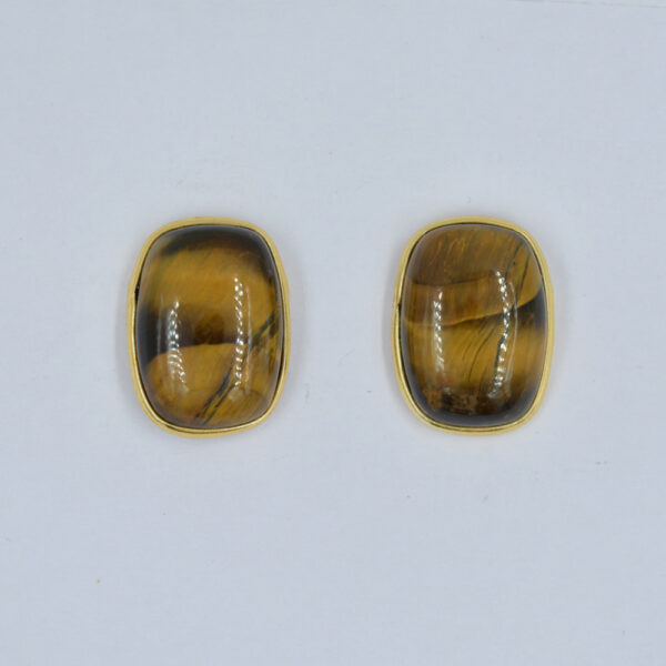 Tiger Eye Cushion Shape Stud Earring 925 Sterling Silver