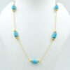 Blue Turquoise Drum Shape With 3mm Silver Balls Gold Plating Necklace 925 Sterling Silver