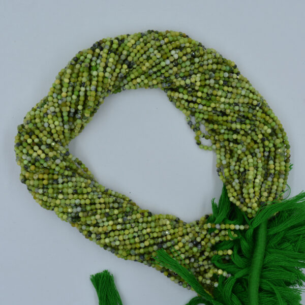 Green Opal 2&3mm Faceted Round Gemstone Beads