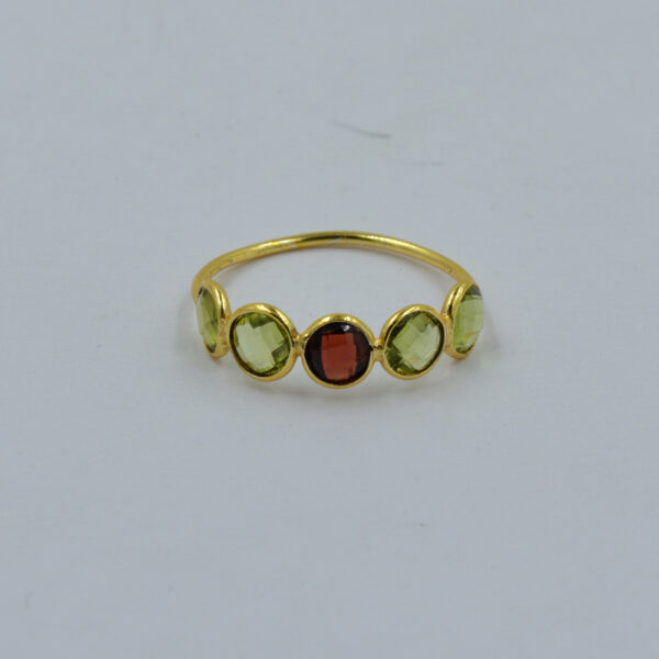 Red Garnet & Peridot 5mm Round Ring 925 Sterling Silver Ring