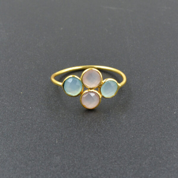 Pink Onyx & Peru Chalcedony stone 5mm Round Ring 925 Sterling Silver