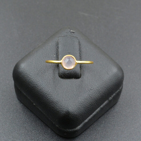 Pink Chalcedony 5mm Round Ring 925 Sterling Silver Ring