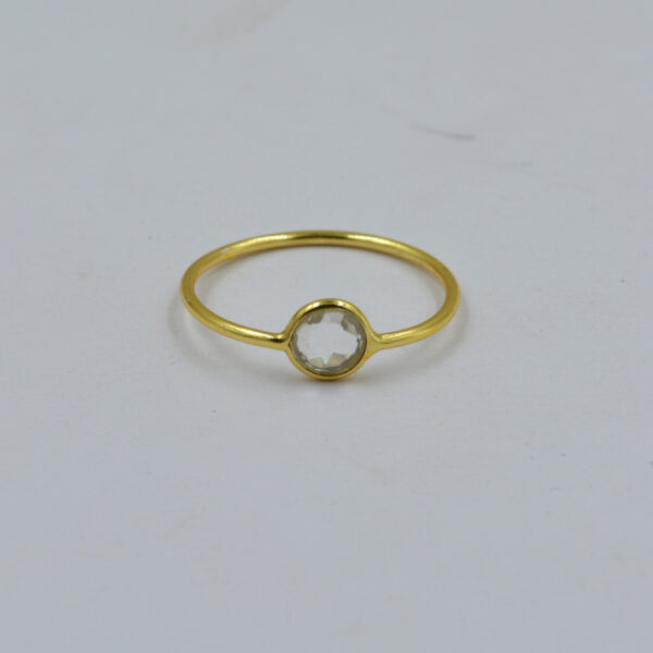 Cristal Quartz 5mm Round Ring 925 Sterling Silver