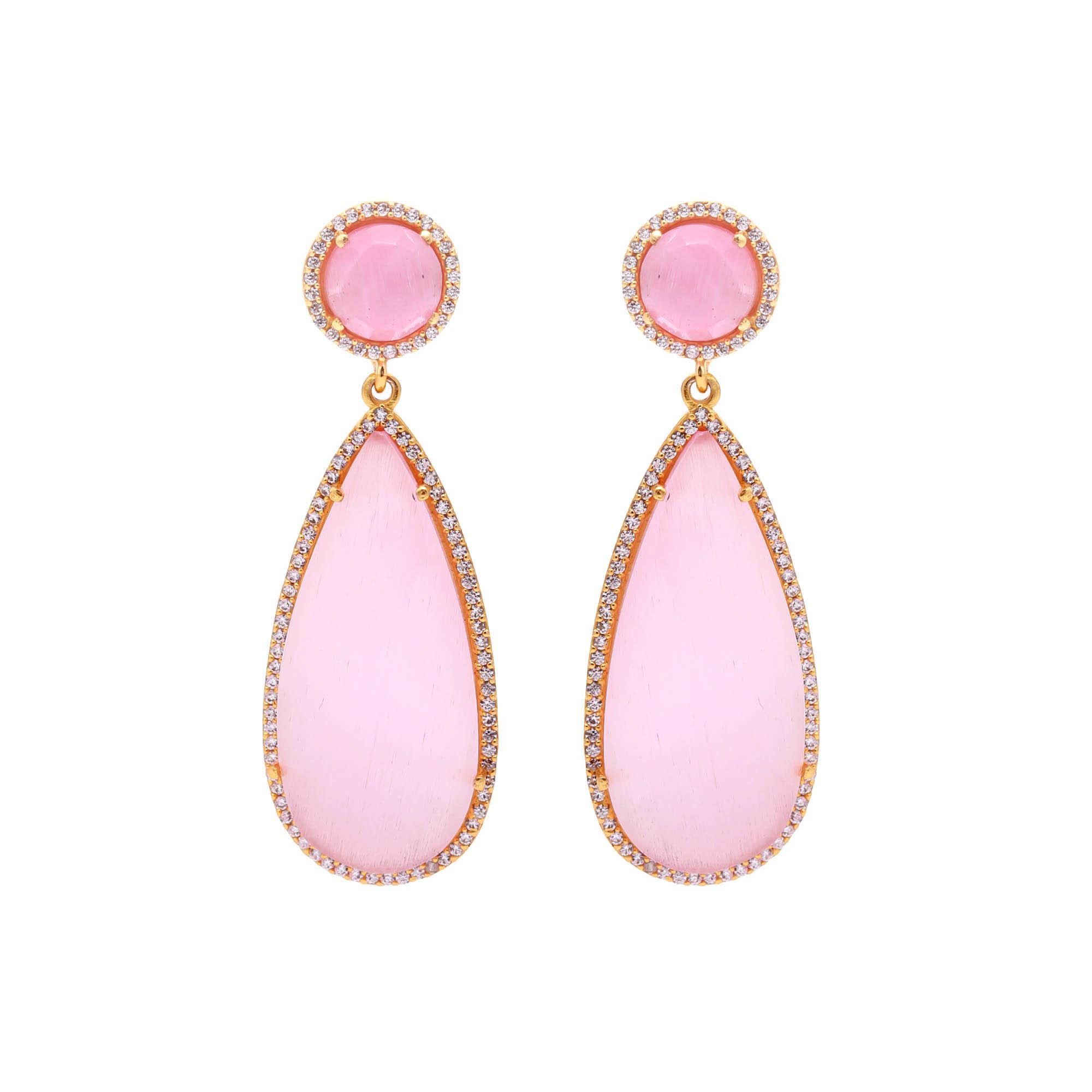 Pink Monalisa With CZ 925 Sterling Silver Earring