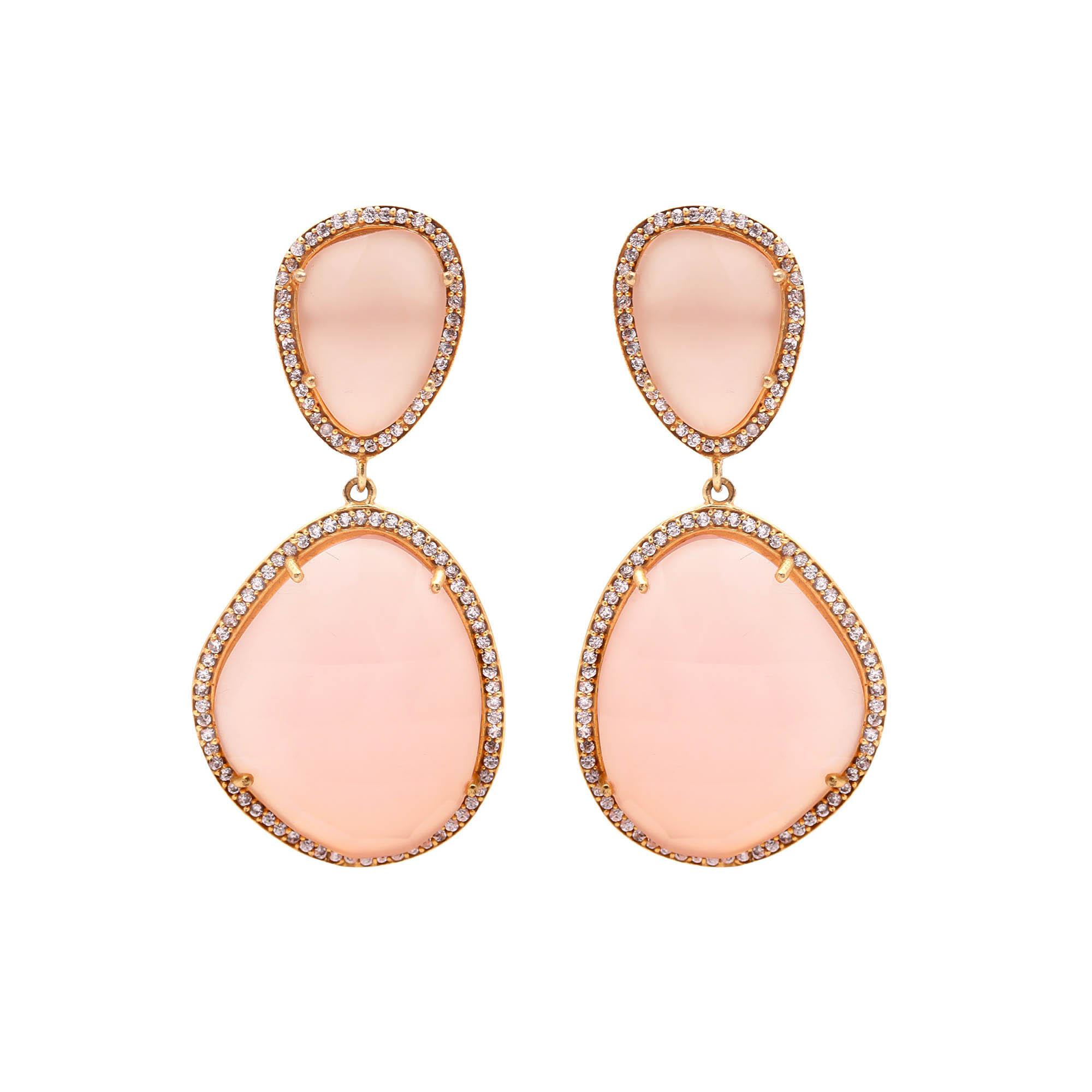 Pink Chalcedony With CZ 925 Sterling Silver Earring