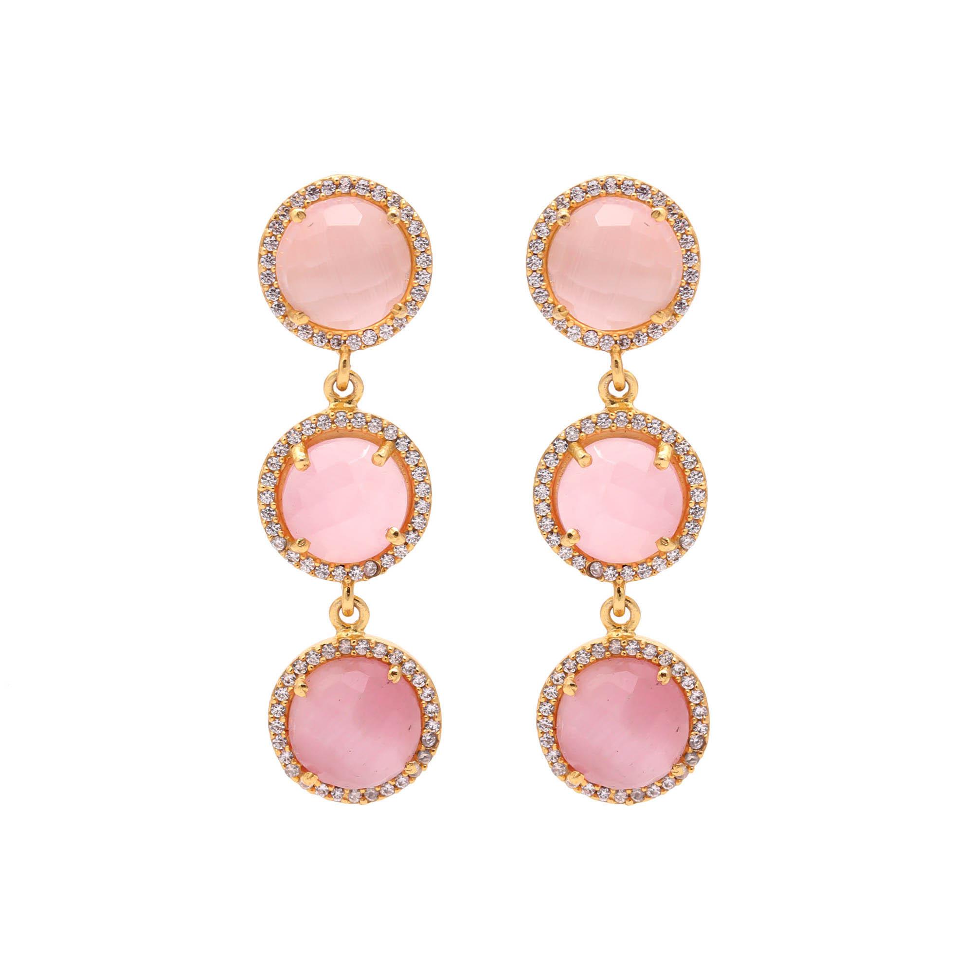 Pink Monalisa Round With CZ 925 Sterling Silver Earring